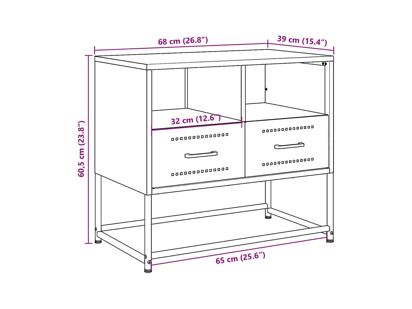 Tv-meubel 68x39x60,5 cm staal roze