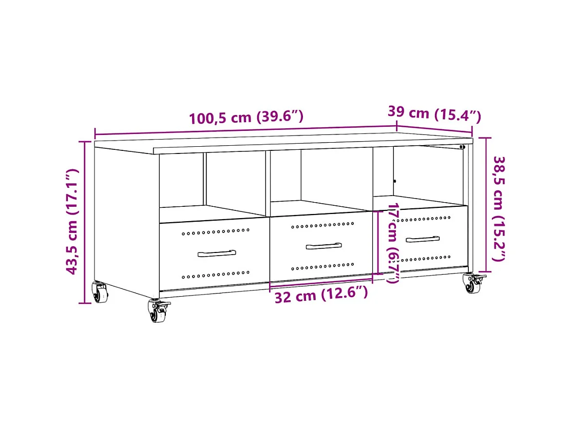 Meuble TV rose 100,5x39x43,5 cm acier