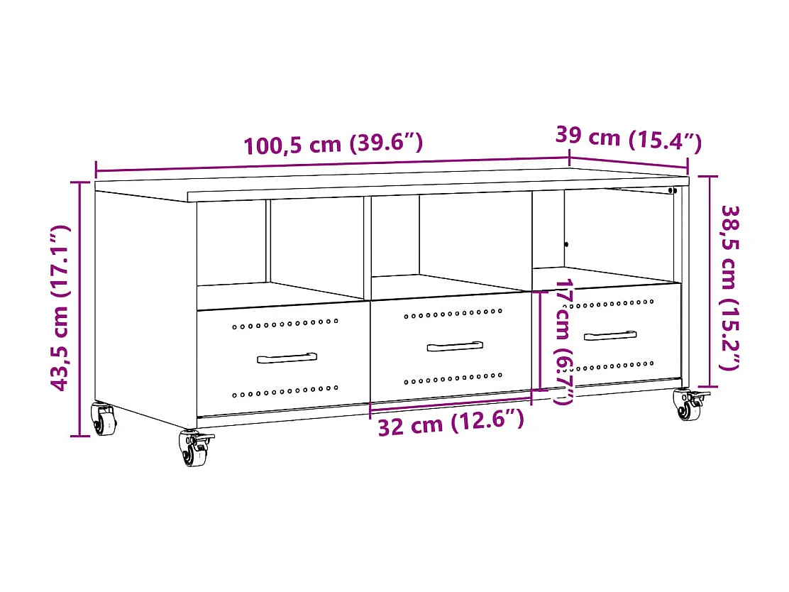 Meuble TV rose 100,5x39x43,5 cm acier