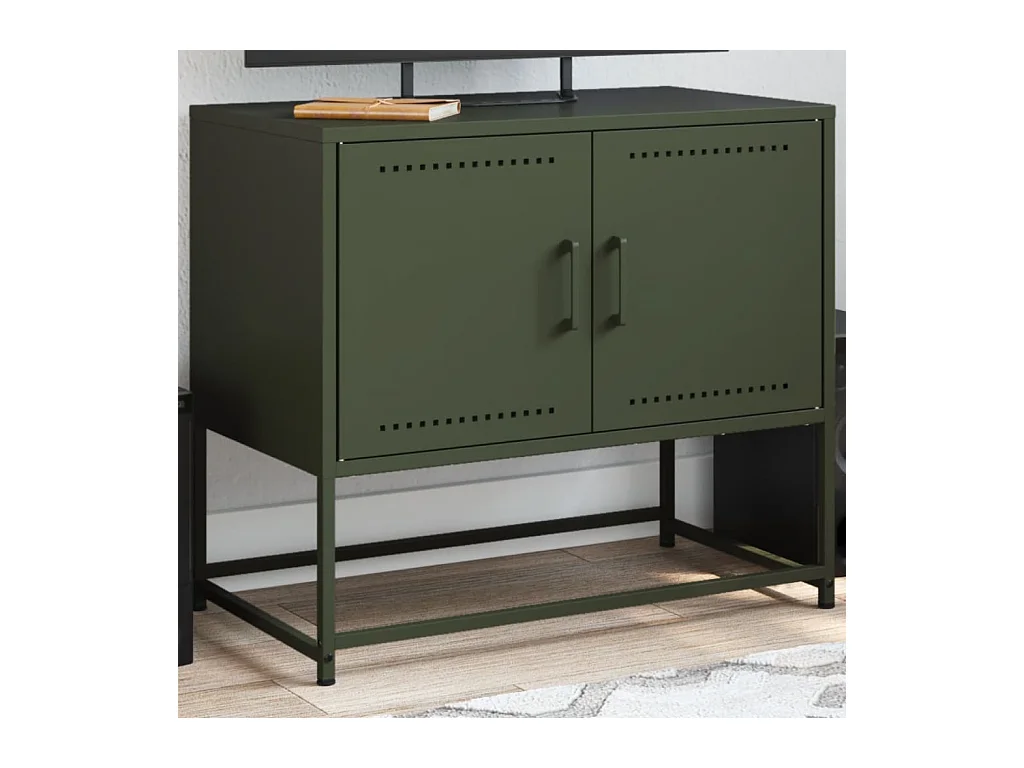 Meuble TV vert olive 68,5x39x60,5 cm acier