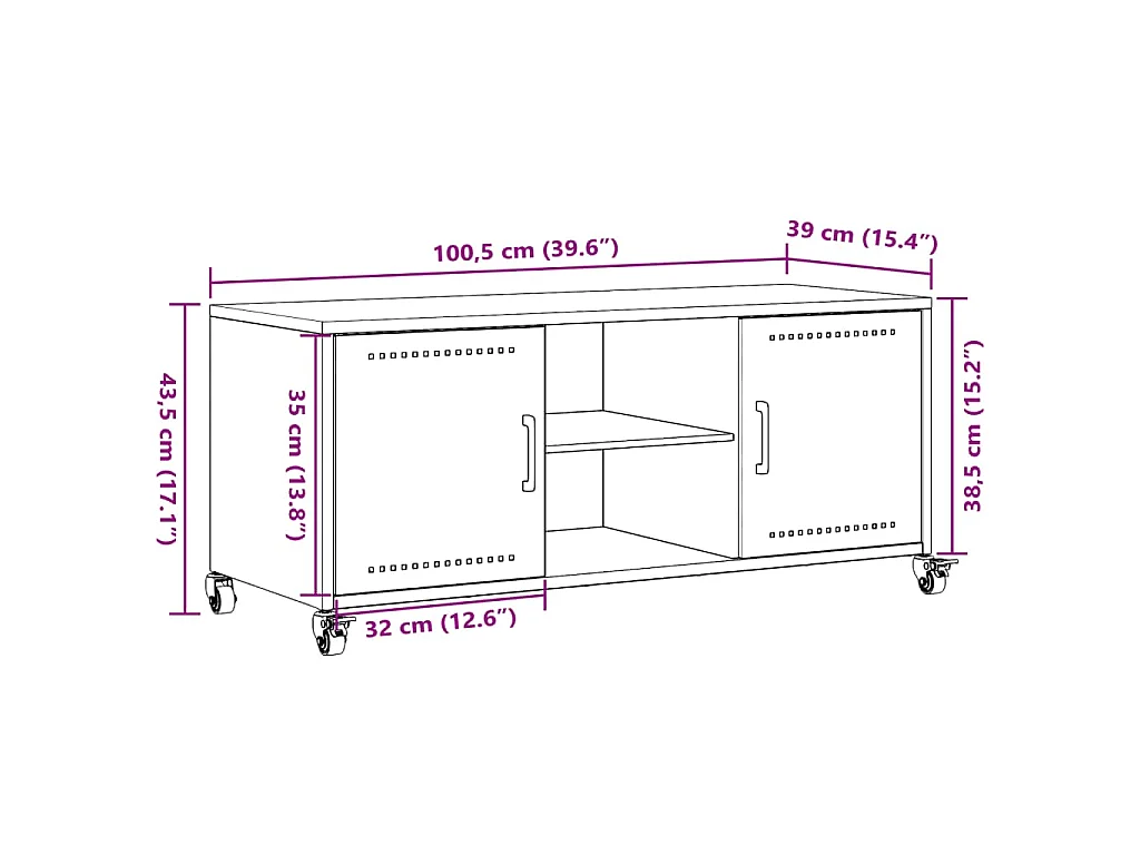 Meuble TV noir 100,5x39x43,5 cm acier