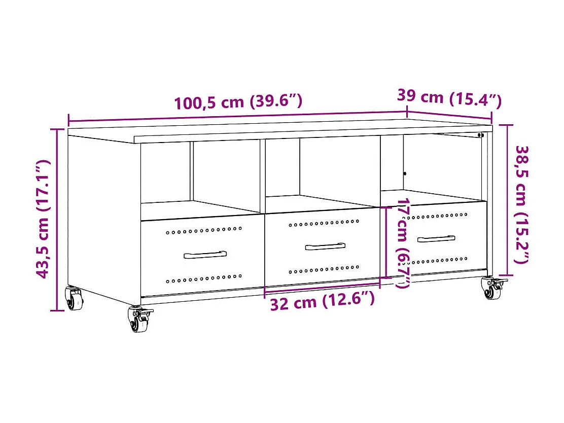 Meuble TV vert olive 100,5x39x43,5 cm acier