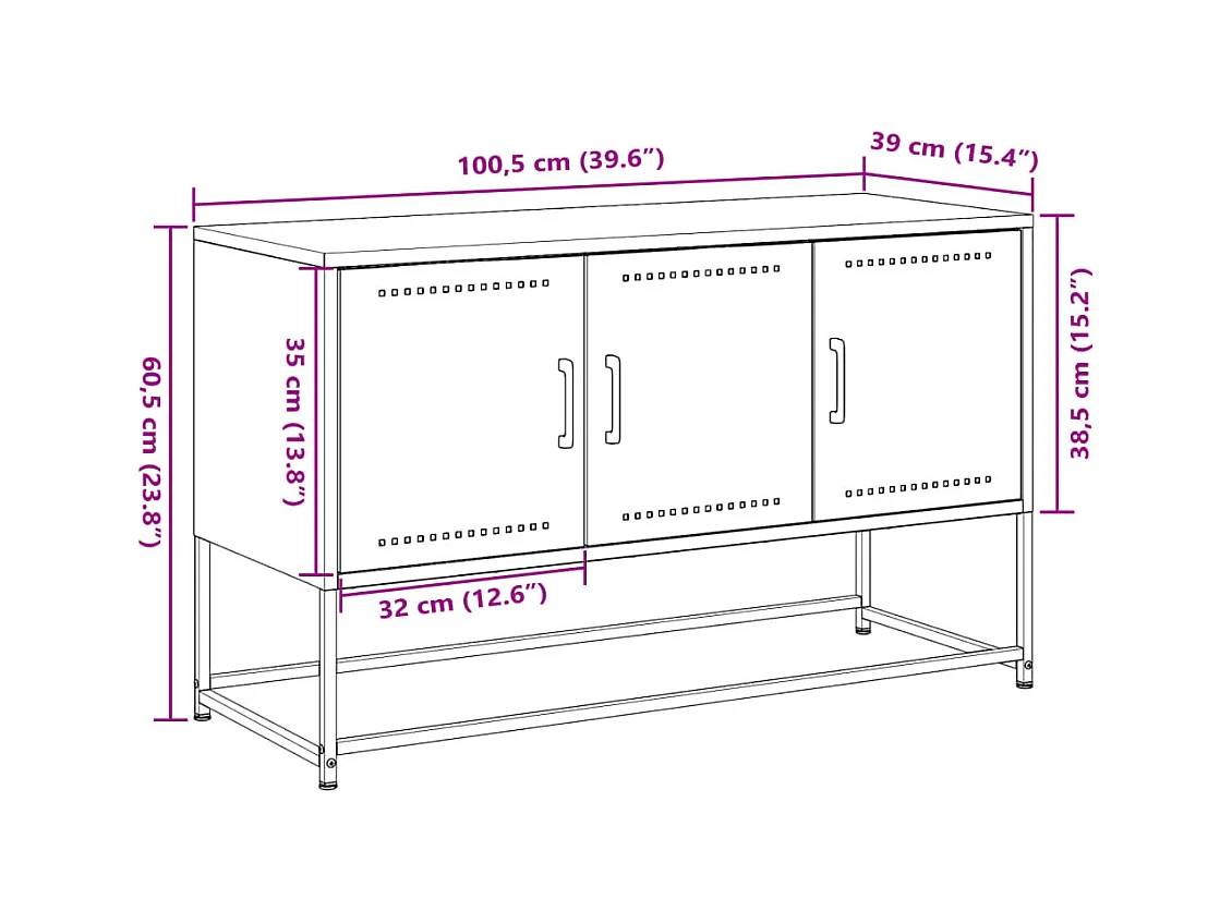 Meuble TV rose 100,5x39x60,5 cm acier