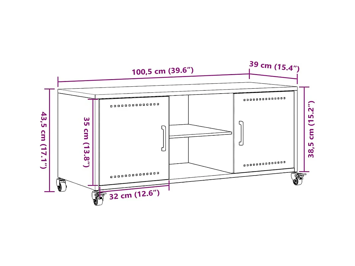 Meuble TV rose 100,5x39x43,5 cm acier