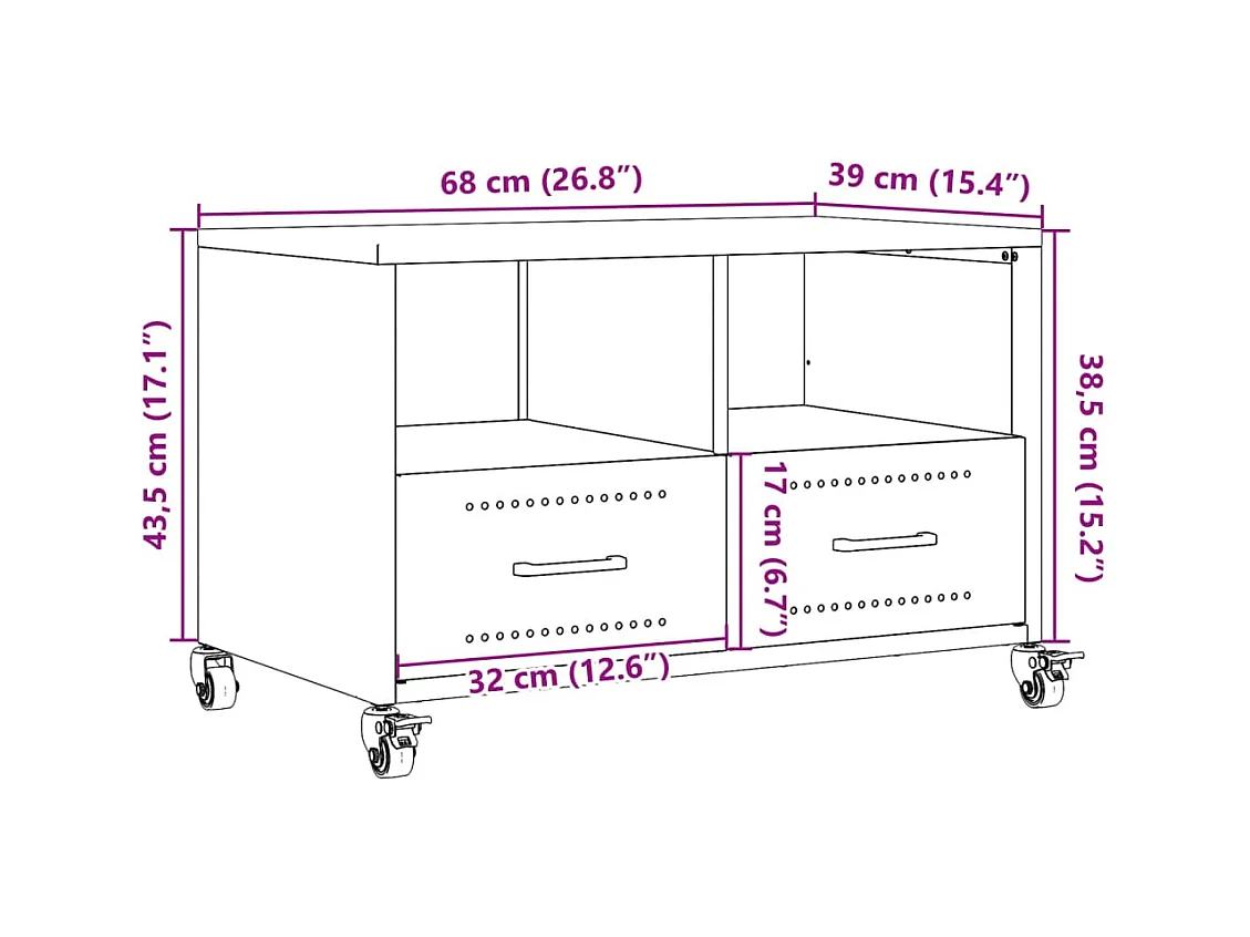 Tv-meubel 68x39x43,5 cm staal roze