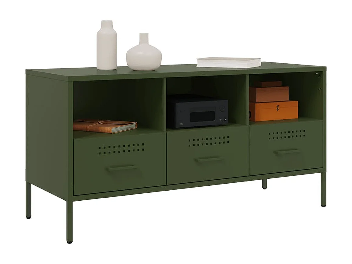 Meuble TV vert olive 100,5x39x50,5 cm acier