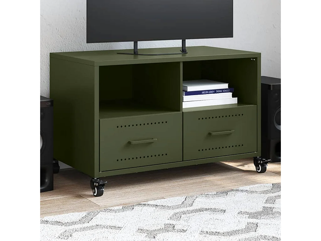 Meuble TV vert olive 68x39x43,5 cm acier