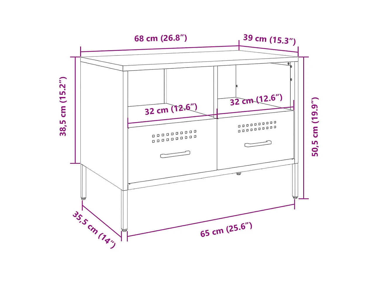 Meuble TV rose 68x39x50,5 cm acier