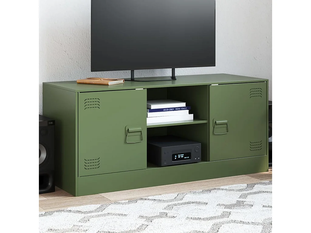 Meuble TV vert olive 99x39x44 cm acier