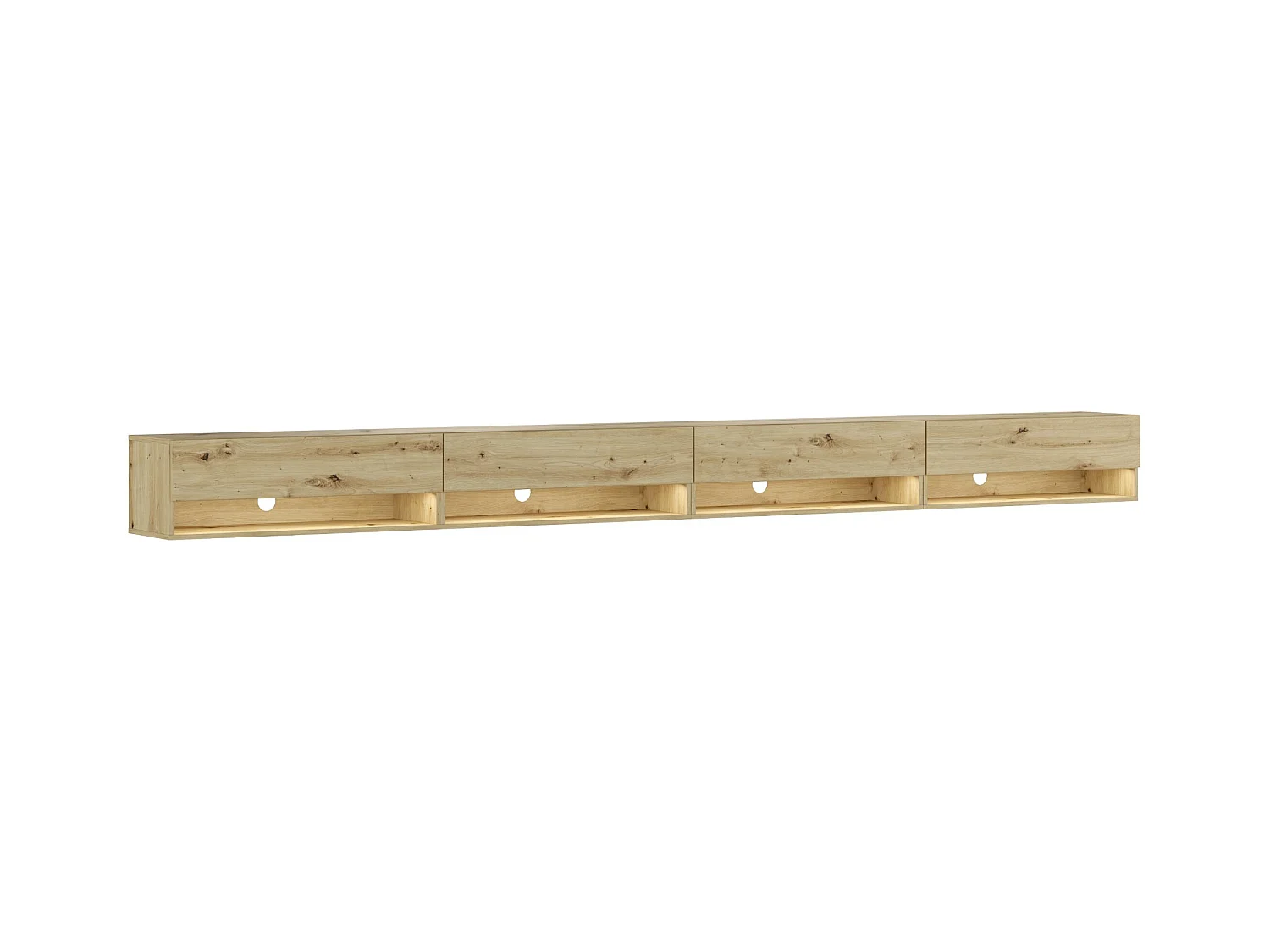 Meuble TV, Banc Télé, 360x34x30cm, LED, Meubles de salon, Chêne