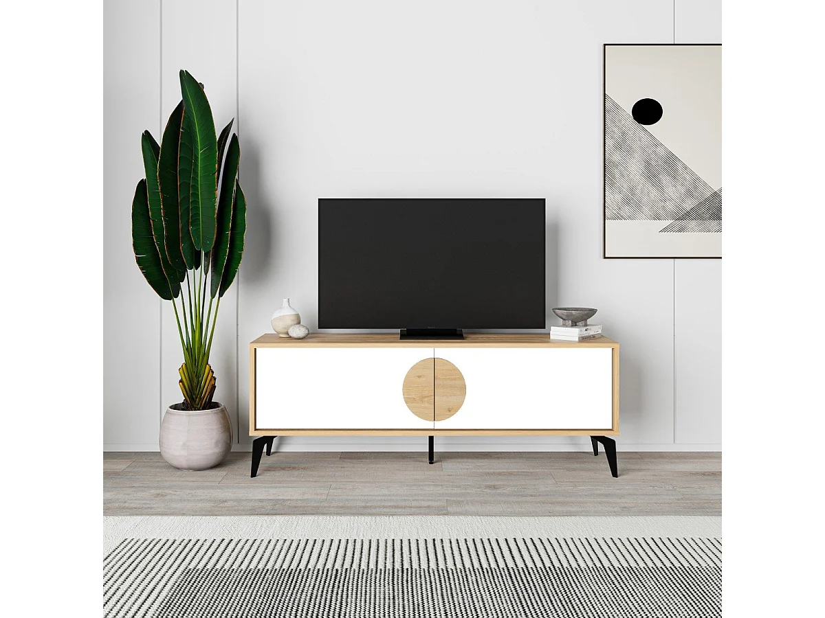 Meuble TV 2 portes avec pieds en métal L140 cm - VAE