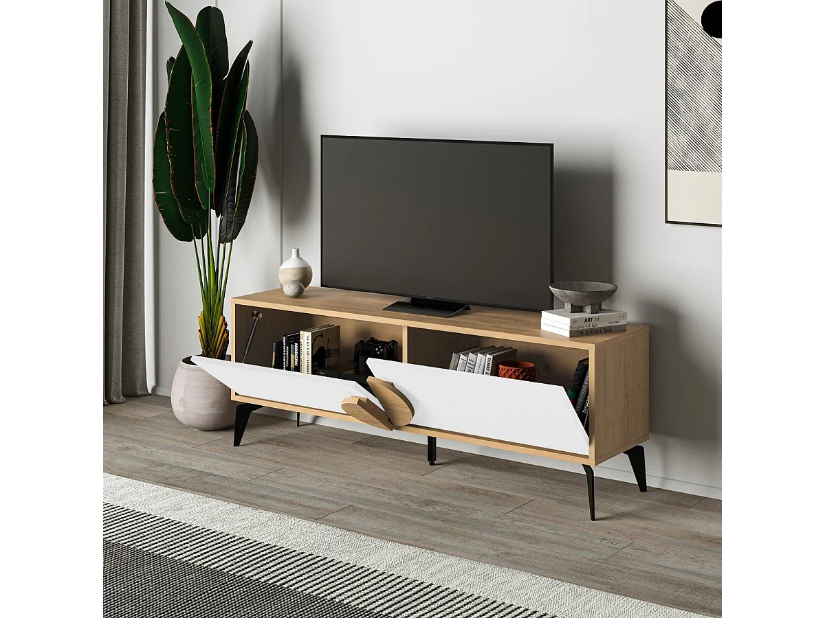 Meuble TV 2 portes avec pieds en métal L140 cm - VAE