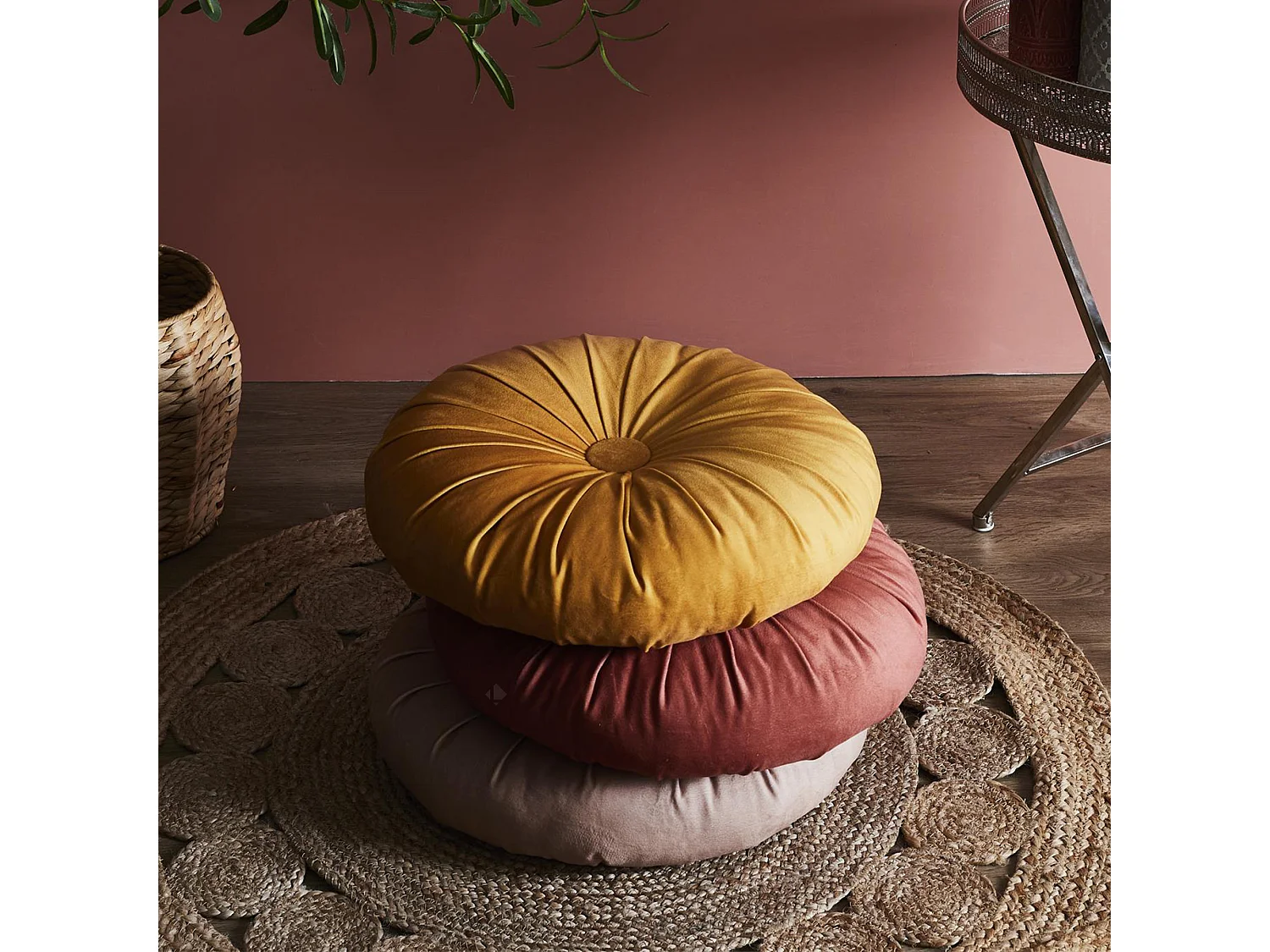 Coussin rond en polyester 40x40 cm collection INAYA jaune