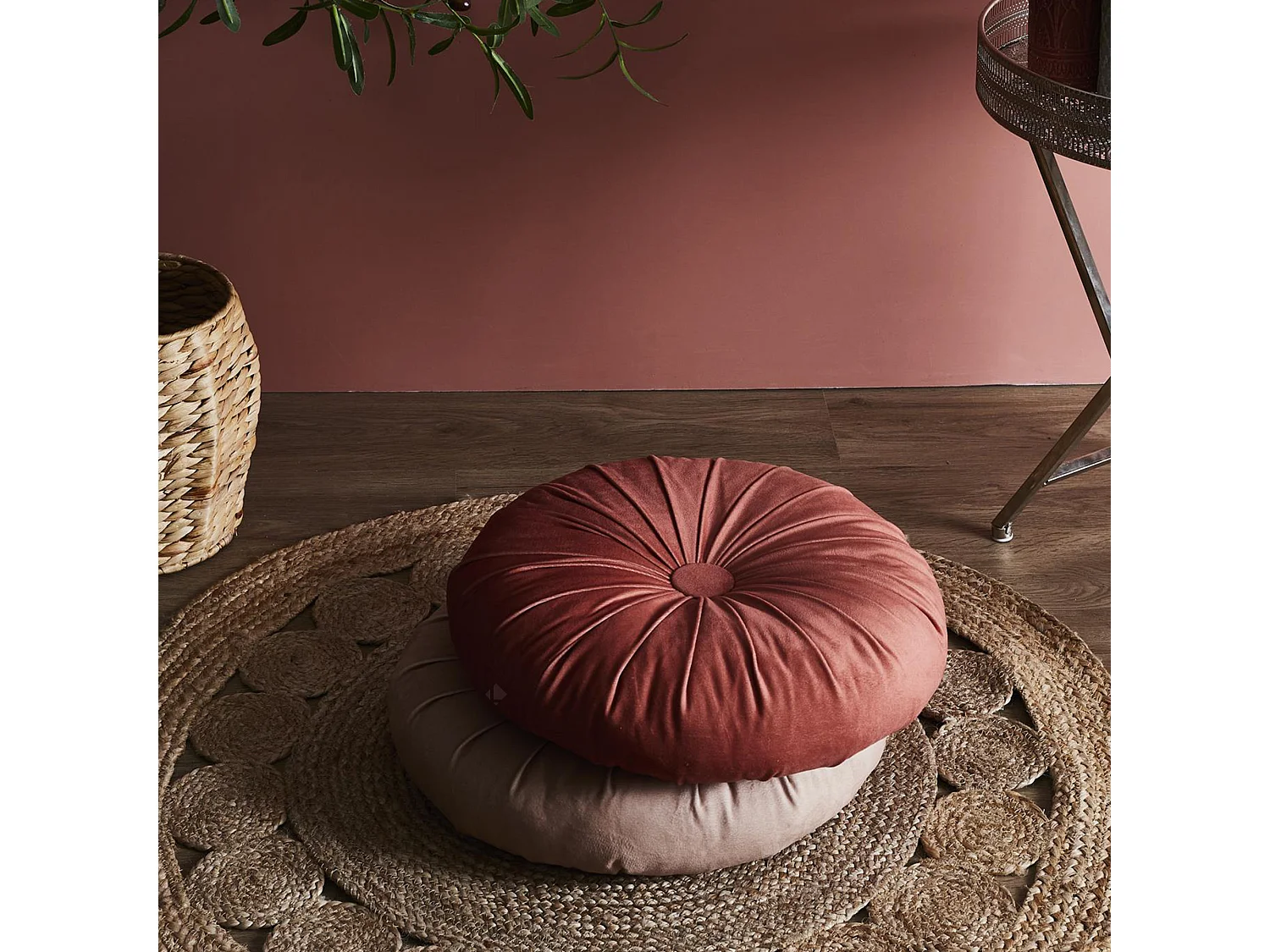 Coussin rond en polyester 40x40 cm collection INAYA rouge ocre
