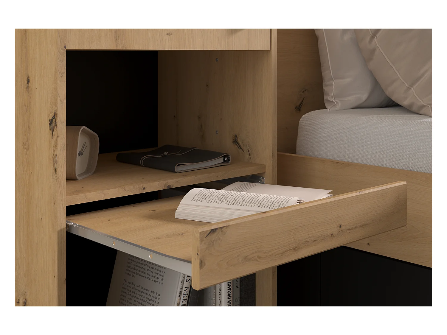 Canapé abatible con puente 140 x 190 cm - Color: Natural y negro - LUDARO