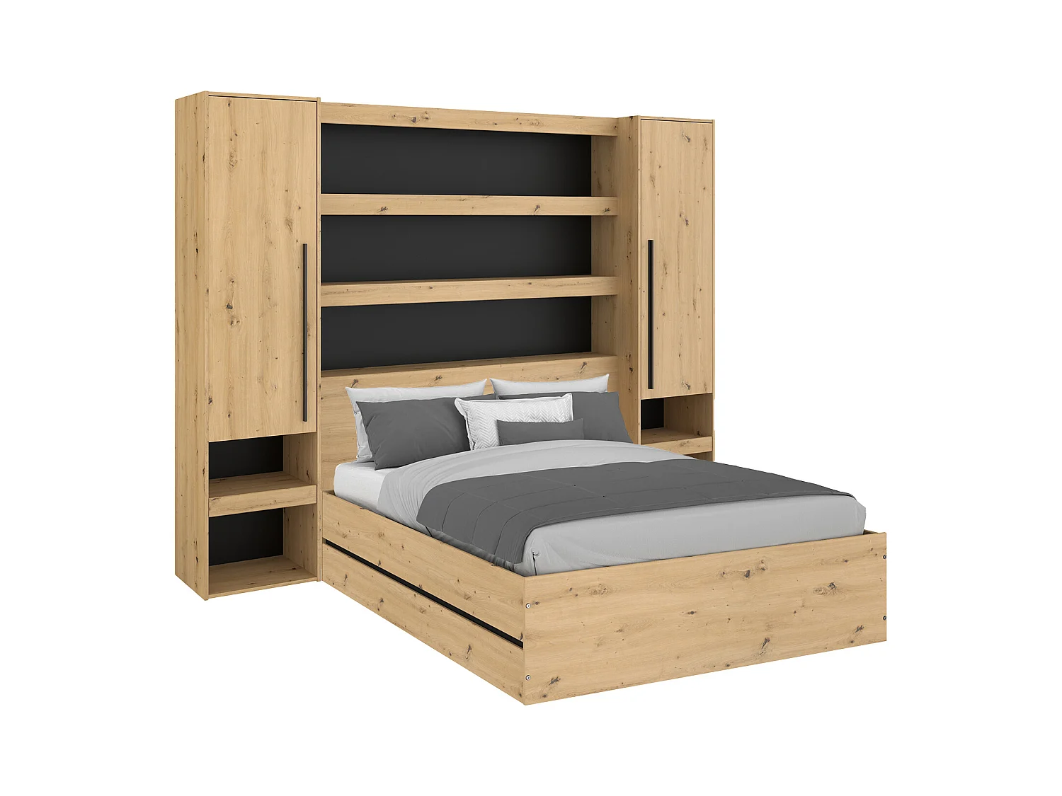 Canapé abatible con puente 140 x 190 cm - Color: Natural y negro - LUDARO