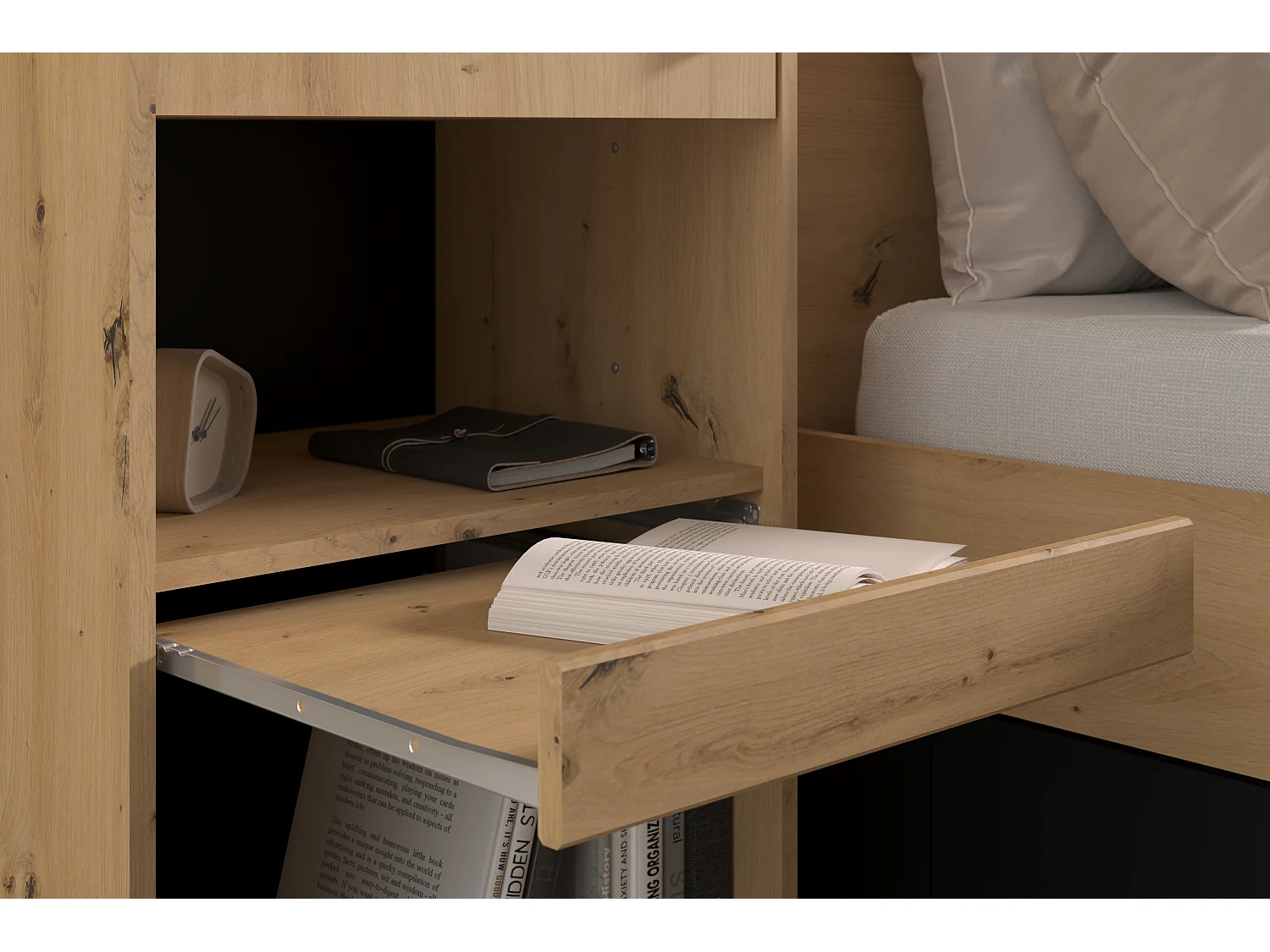 Letto con contenitore e ponte 140 x 190 cm Naturale e Nero  - LUDARO