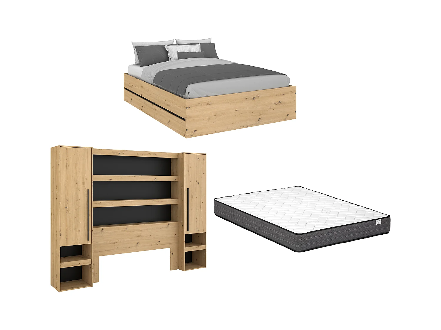 Canapé abatible con puente 140 x 190 cm - Color: Natural y negro + Colchón - LUDARO