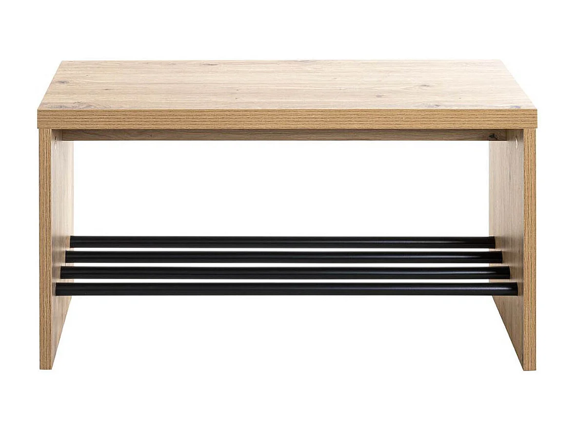 Banc à chaussures, meuble à chaussures en bois coloris chêne et métal noir  -longueur 70 x profondeur 30  x hauteur 40 cm