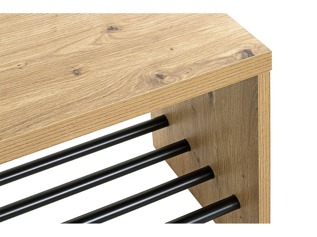 Banc à chaussures, meuble à chaussures en bois coloris chêne et métal noir  -longueur 70 x profondeur 30  x hauteur 40 cm
