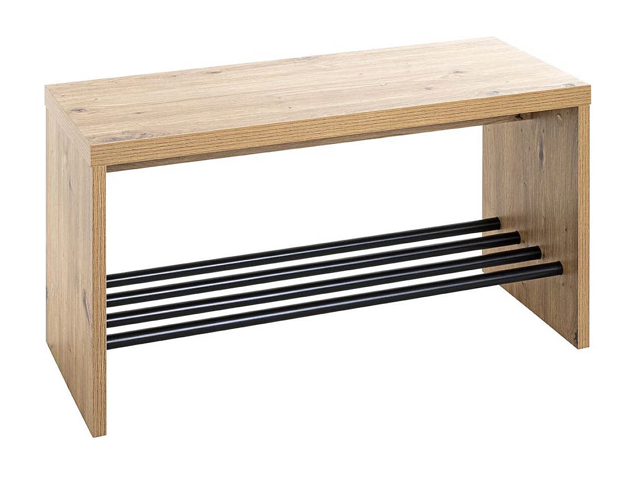 Banc à chaussures, meuble à chaussures en bois coloris chêne et métal noir  -longueur 70 x profondeur 30  x hauteur 40 cm