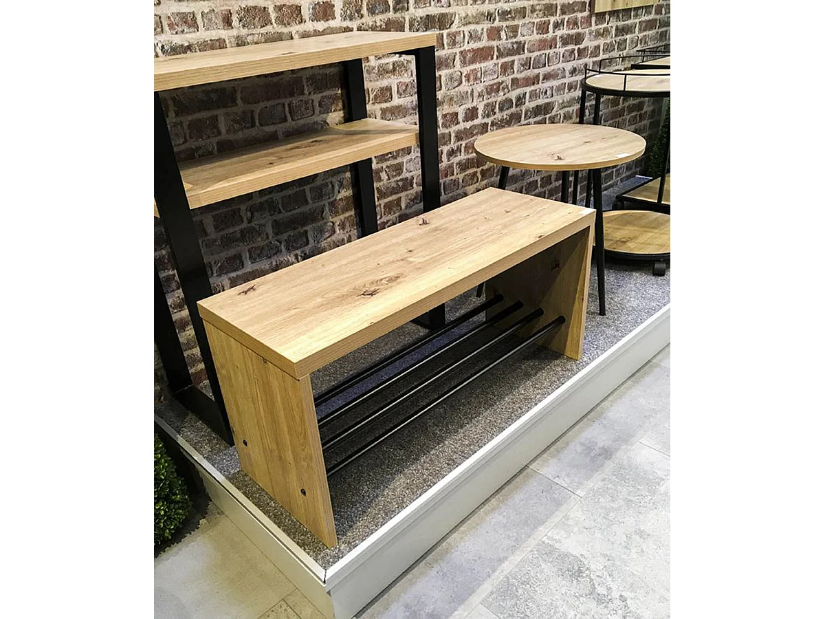 Banc à chaussures, meuble à chaussures en bois coloris chêne et métal noir  -longueur 70 x profondeur 30  x hauteur 40 cm