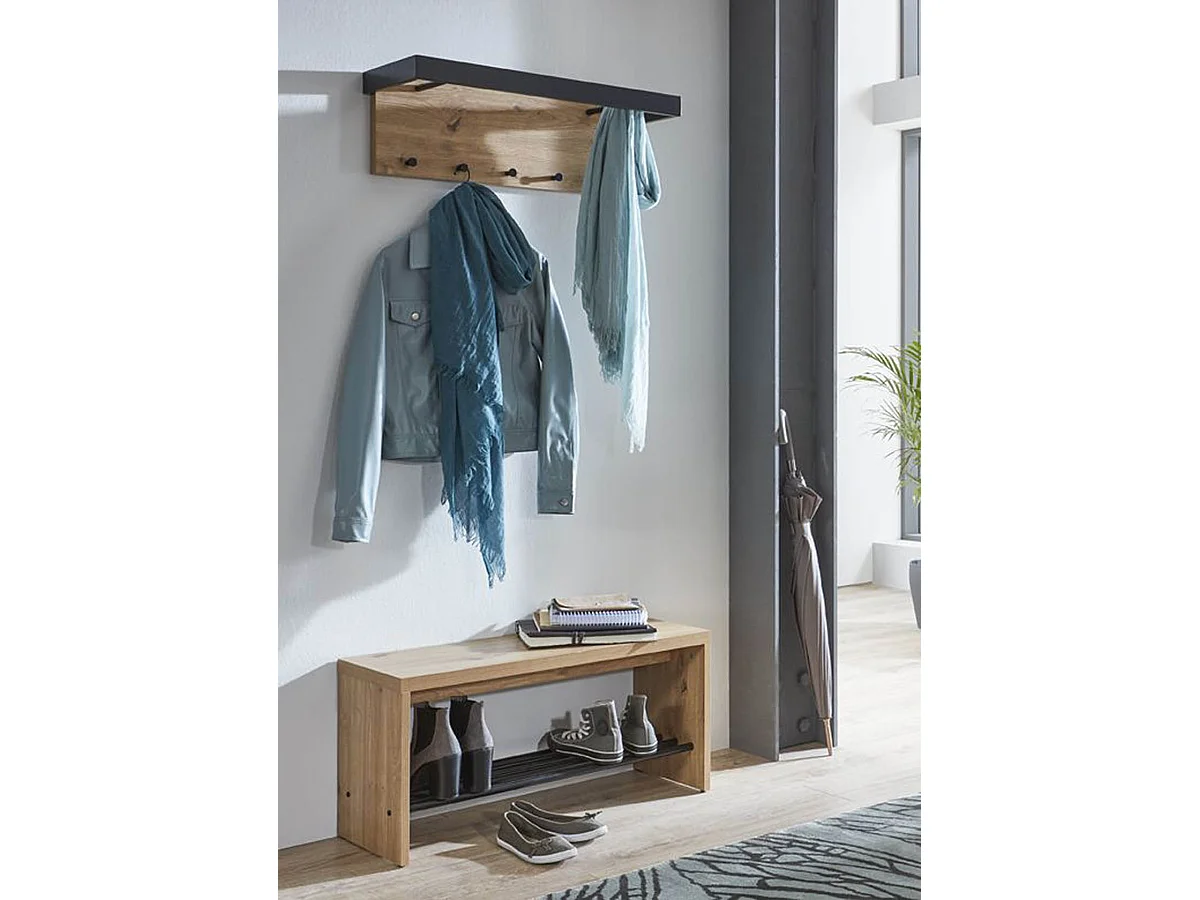 Banc à chaussures, meuble à chaussures en bois coloris chêne et métal noir  -longueur 70 x profondeur 30  x hauteur 40 cm