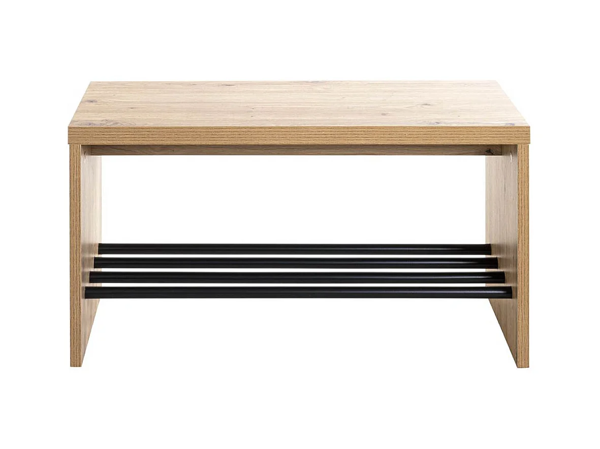 Banc à chaussures, meuble à chaussures en bois coloris chêne et métal noir  -longueur 70 x profondeur 30  x hauteur 40 cm