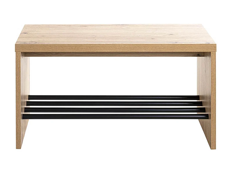 Banc à chaussures, meuble à chaussures en bois coloris chêne et métal noir  -longueur 70 x profondeur 30  x hauteur 40 cm