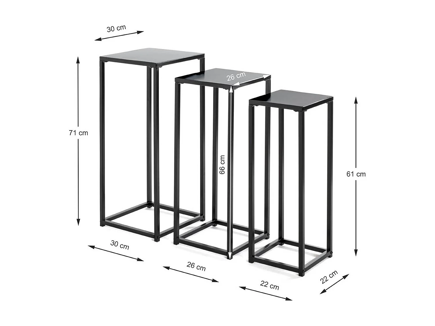 Lot de 3 portes plantes en métal coloris noir