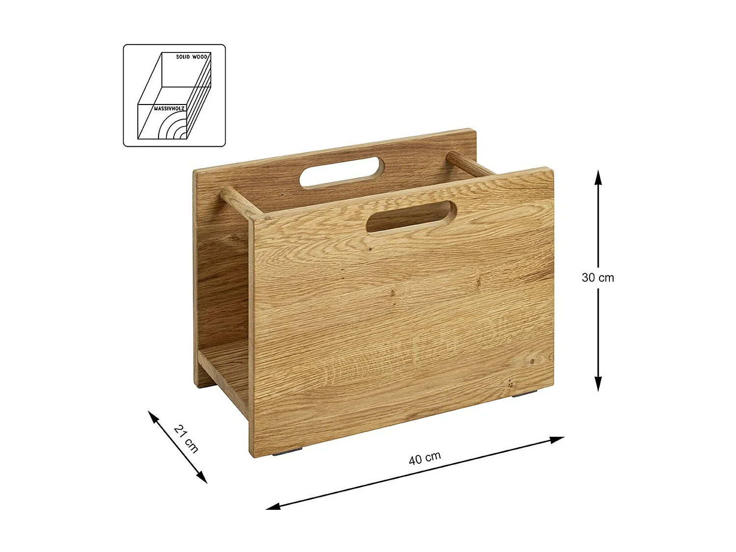 Porte-revues en bois massif coloris chêne -longueur 40 x profondeur 21 x hauteur 30 cm
