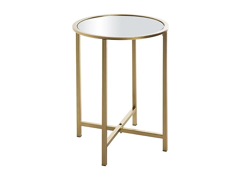 Table d'appoint, table de salon en verre trempé et métal coloris doré - diamètre 39 x hauteur 35 cm