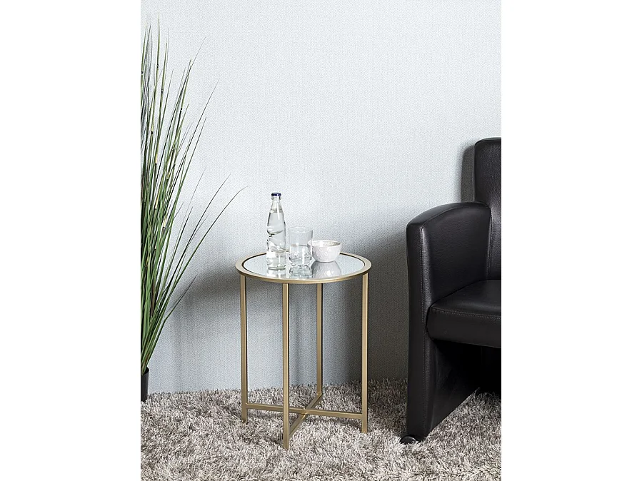 Table d'appoint, table de salon en verre trempé et métal coloris doré - diamètre 39 x hauteur 35 cm
