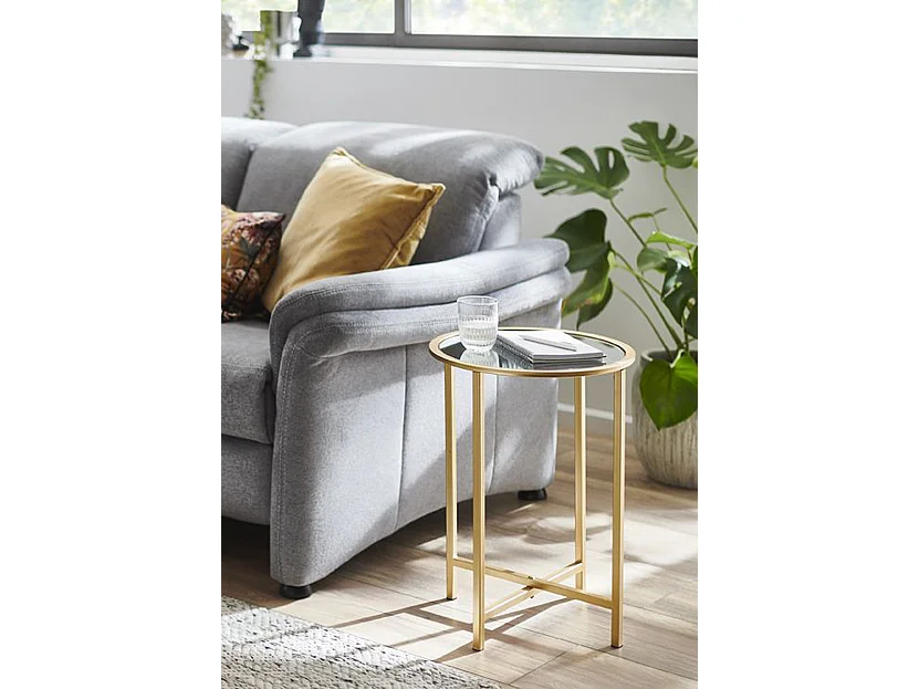 Table d'appoint, table de salon en verre trempé et métal coloris doré - diamètre 39 x hauteur 35 cm
