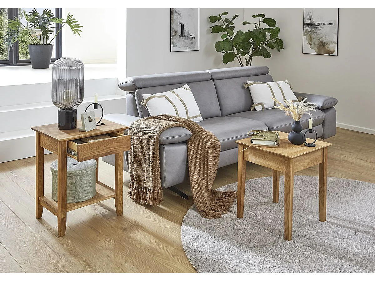 Table d'appoint, table de salon en bois coloris chêne  -longueur 45 x profondeur 45 x hauteur 52 cm