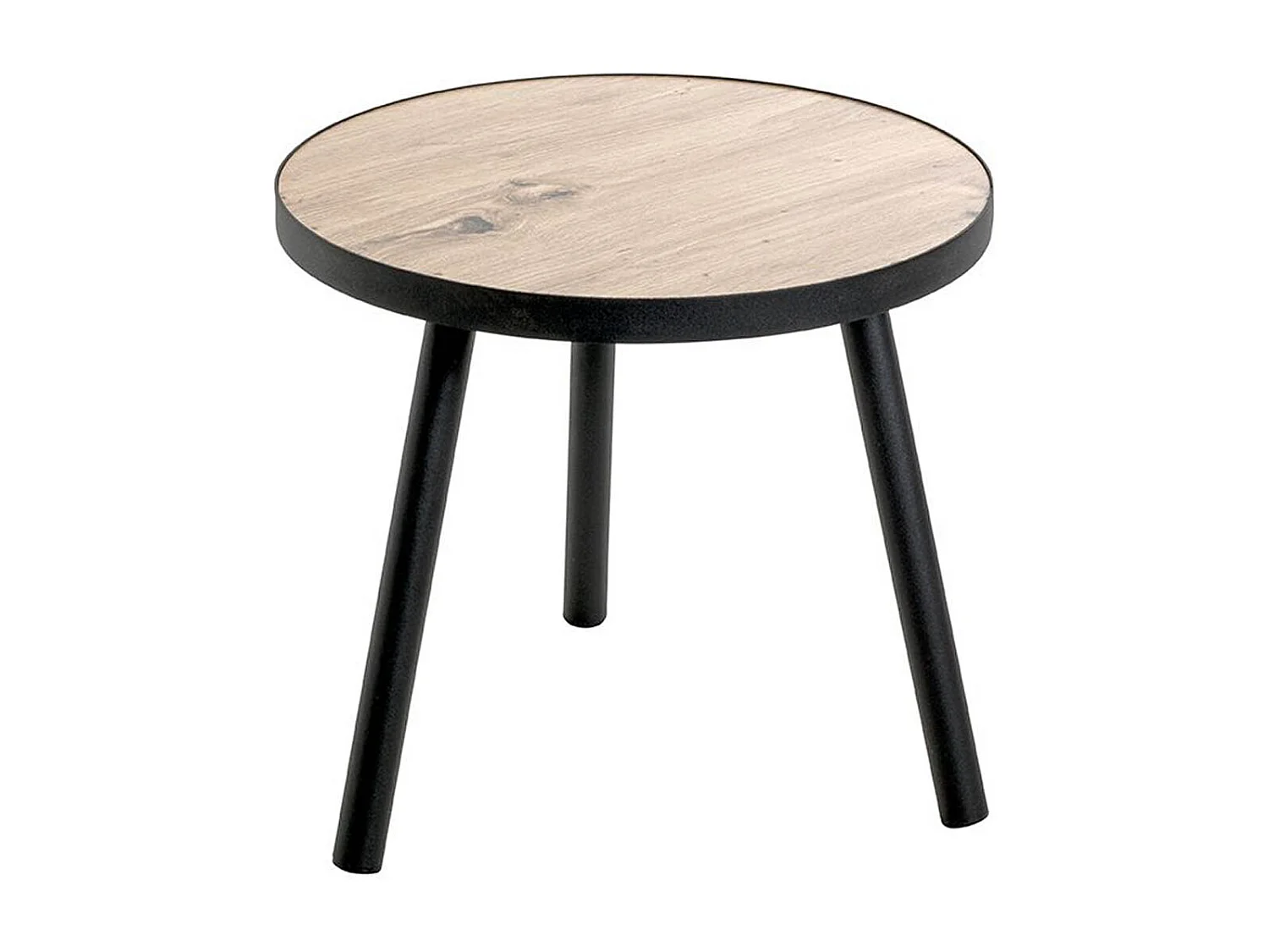 Table d'appoint, table de salon en bois coloris chêne et métal noir  - diamètre 40 x hauteur 37 cm