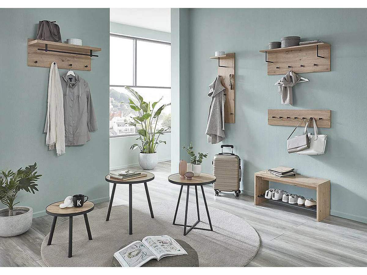 Table d'appoint, table de salon en bois coloris chêne et métal noir  - diamètre 40 x hauteur 37 cm