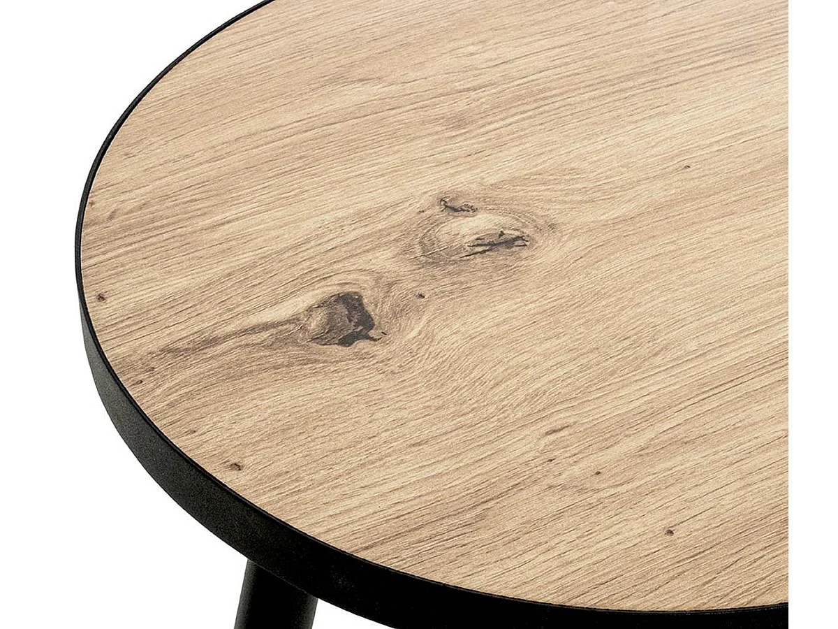 Table d'appoint, table de salon en bois coloris chêne et métal noir  - diamètre 40 x hauteur 37 cm