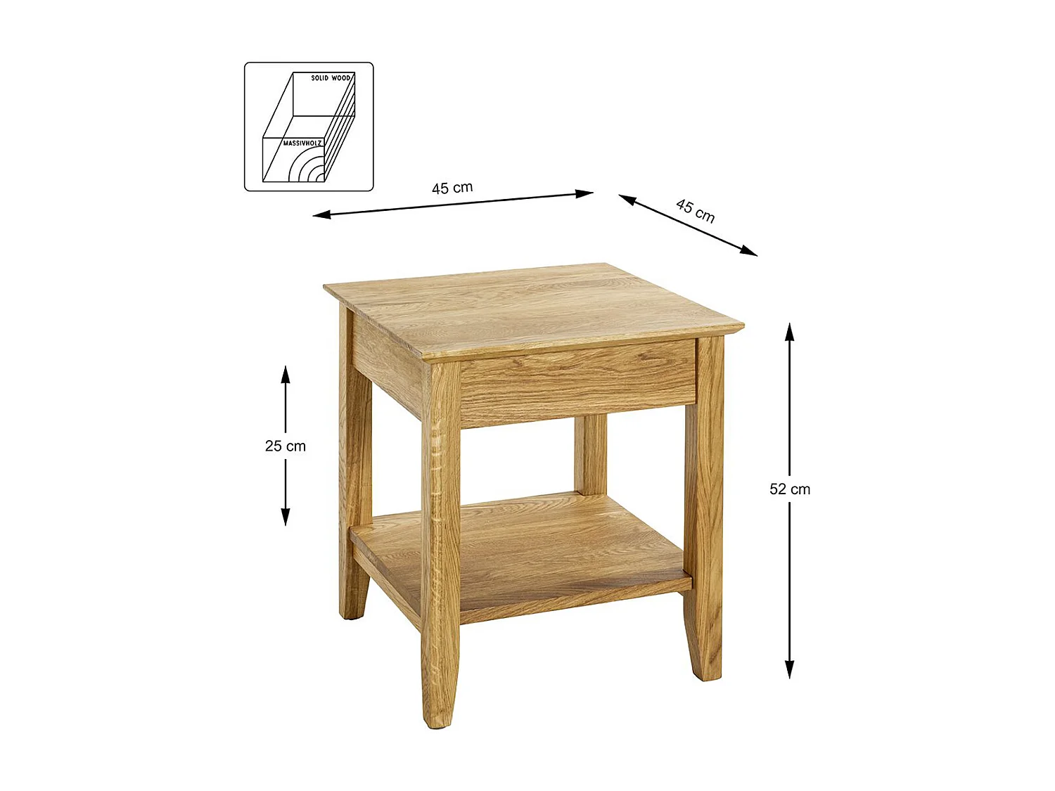 Table d'appoint, table de salon en bois coloris chêne -longueur 45 x profondeur 45 x hauteur 52 cm