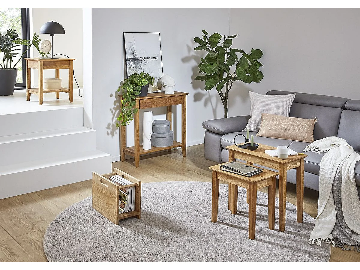 Table d'appoint, table de salon en bois coloris chêne -longueur 45 x profondeur 45 x hauteur 52 cm