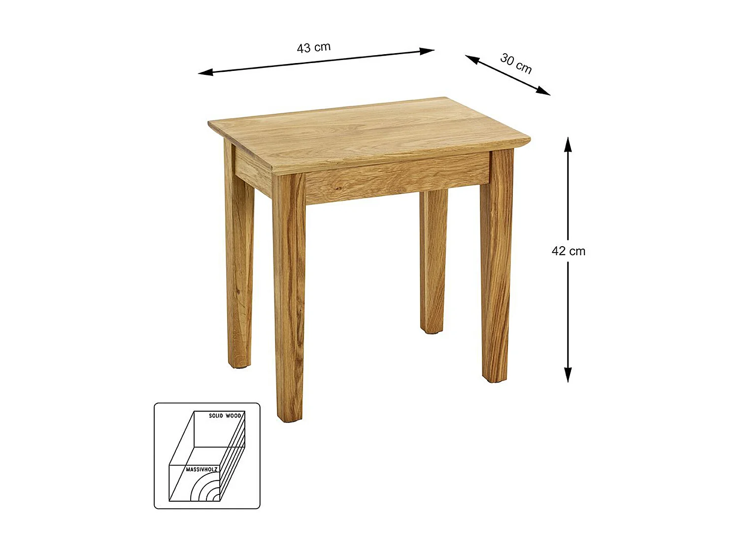 Table d'appoint, table de salon en bois massif coloris chêne   -longueur 43  x profondeur 30 x hauteur 42 cm