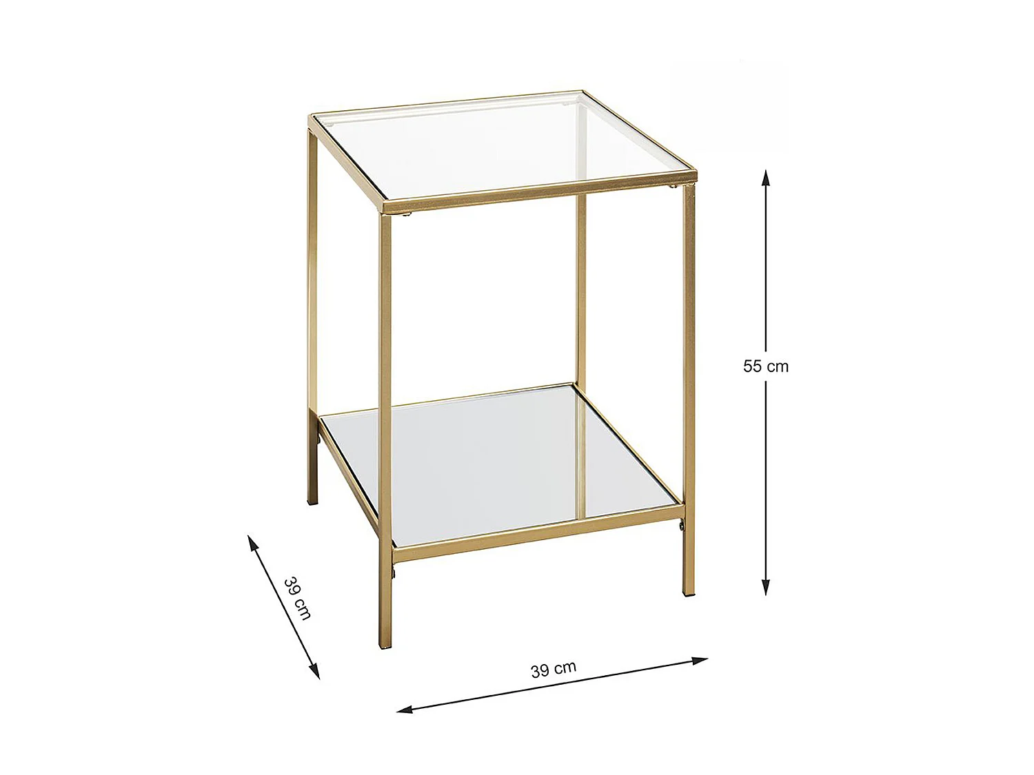 Table d'appoint, table de salon en métal coloris doré et verre trempé -longueur 39 x profondeur 39 x hauteur 55 cm