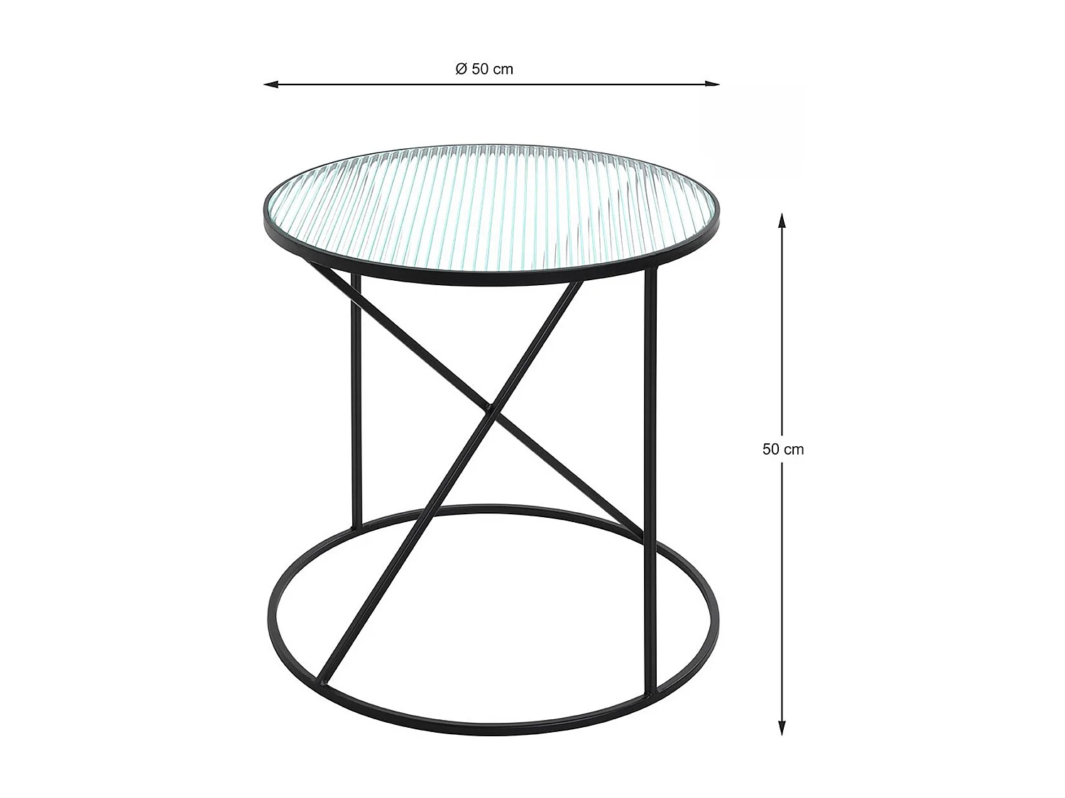 Table d'appoint, table de salon en verre trempé et métal coloris noir - diamètre 50 x hauteur 50  cm