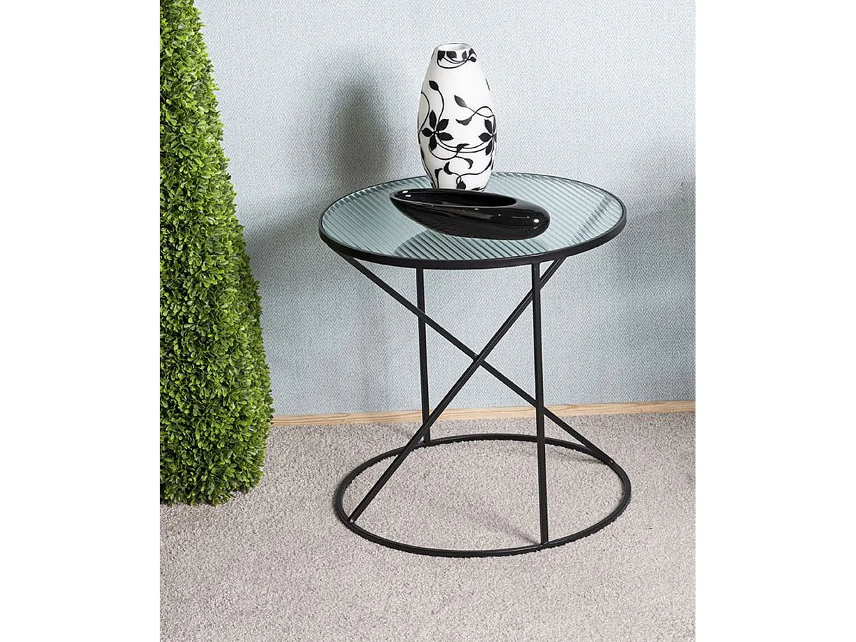 Table d'appoint, table de salon en verre trempé et métal coloris noir - diamètre 50 x hauteur 50  cm
