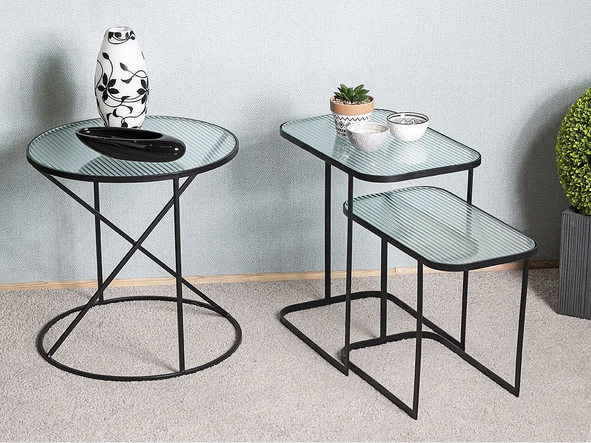Table d'appoint, table de salon en verre trempé et métal coloris noir - diamètre 50 x hauteur 50  cm
