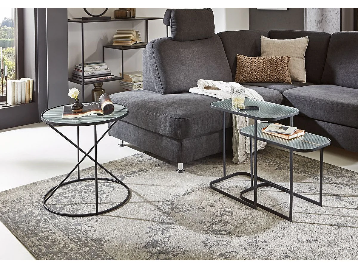 Table d'appoint, table de salon en verre trempé et métal coloris noir - diamètre 50 x hauteur 50  cm