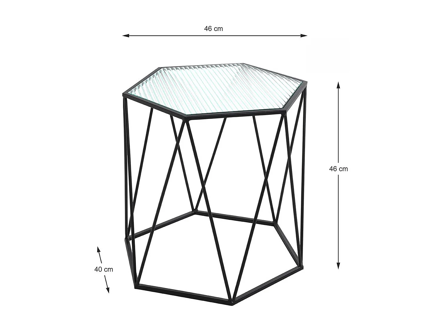 Table d'appoint, table de salon en verre trempé, pieds en métal noir -longueur 46 x profondeur 40 x hauteur 46 cm