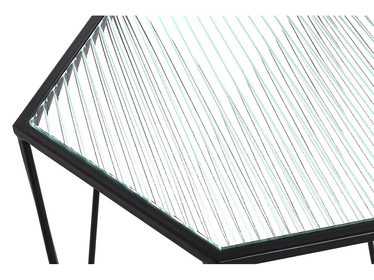 Table d'appoint, table de salon en verre trempé, pieds en métal noir -longueur 46 x profondeur 40 x hauteur 46 cm