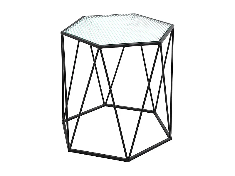 Table d'appoint, table de salon en verre trempé, pieds en métal noir -longueur 46 x profondeur 40 x hauteur 46 cm