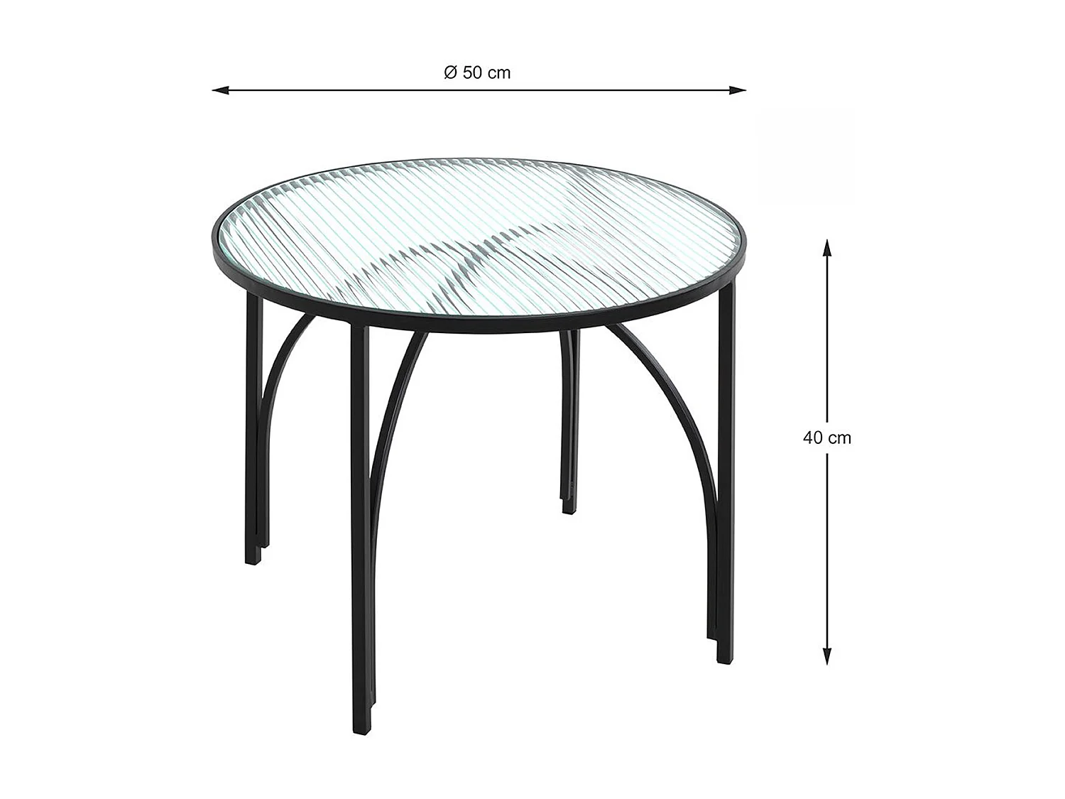 Table d'appoint, table de salon ronde en verre trempé, pieds en métal noir  - diamètre 50  x hauteur 40 cm